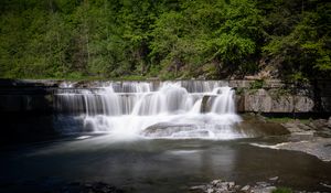 Preview wallpaper waterfall, stream, water, trees, forest