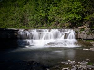 Preview wallpaper waterfall, stream, water, trees, forest