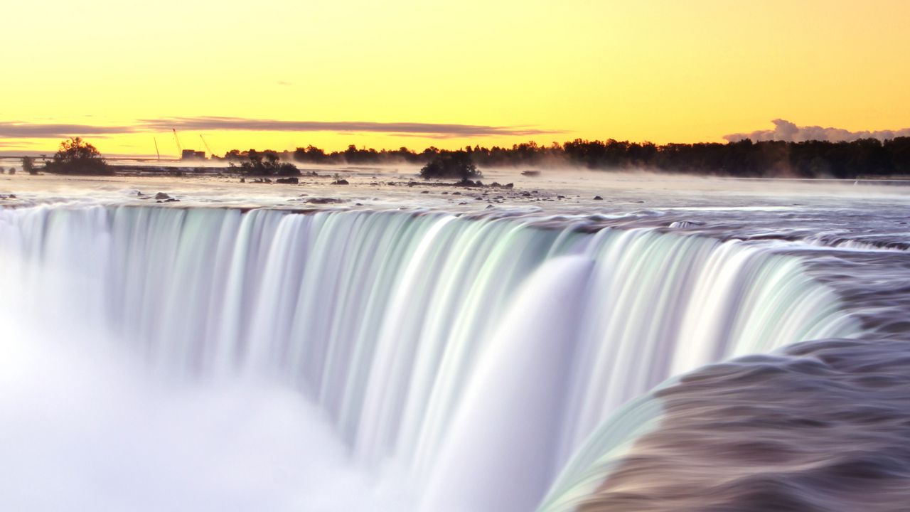 Wallpaper waterfall, stream, water, horizon