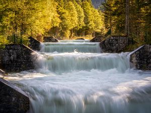 Preview wallpaper waterfall, trees, light, nature