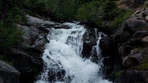 Preview wallpaper waterfall, trees, nature, dark