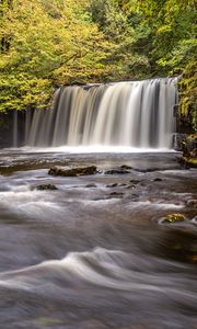 Preview wallpaper waterfall, trees, river, stream
