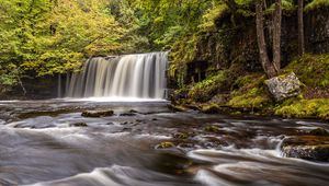 Preview wallpaper waterfall, trees, river, stream