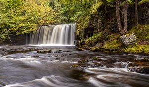 Preview wallpaper waterfall, trees, river, stream