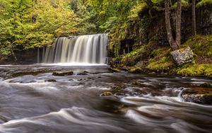 Preview wallpaper waterfall, trees, river, stream