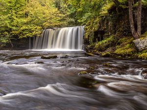 Preview wallpaper waterfall, trees, river, stream