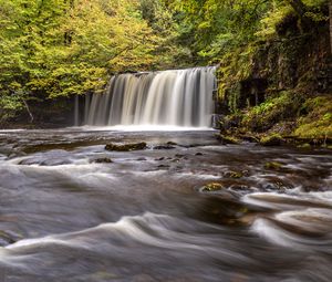 Preview wallpaper waterfall, trees, river, stream