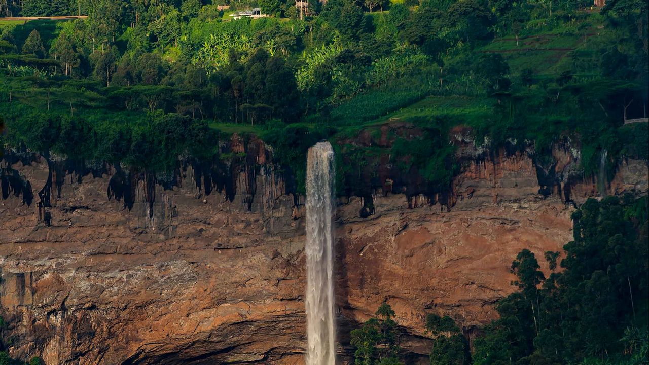 Wallpaper waterfall, trees, rock