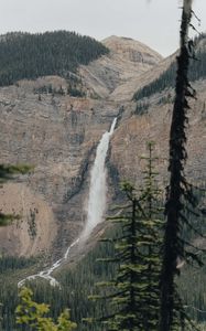 Preview wallpaper waterfall, trees, rocks, mountain, stream