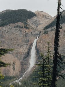 Preview wallpaper waterfall, trees, rocks, mountain, stream