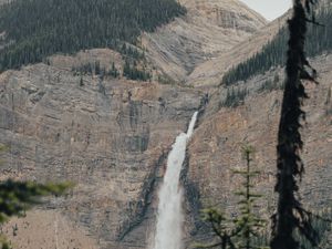 Preview wallpaper waterfall, trees, rocks, mountain, stream