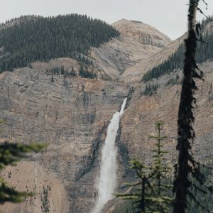 Preview wallpaper waterfall, trees, rocks, mountain, stream
