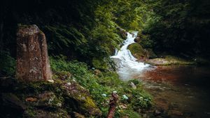 Preview wallpaper waterfall, trees, stones, landscape, nature