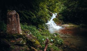 Preview wallpaper waterfall, trees, stones, landscape, nature