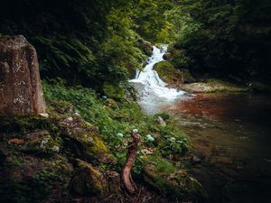 Preview wallpaper waterfall, trees, stones, landscape, nature