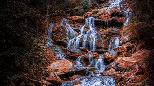 Preview wallpaper waterfall, trees, stones, water, nature