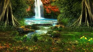 Preview wallpaper waterfall, trees, vegetation, nature, landscape