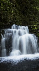 Preview wallpaper waterfall, water, cascade, rock, moss, nature