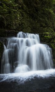 Preview wallpaper waterfall, water, cascade, rock, moss, nature