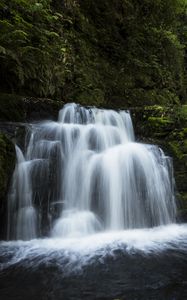 Preview wallpaper waterfall, water, cascade, rock, moss, nature