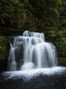 Preview wallpaper waterfall, water, cascade, rock, moss, nature