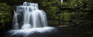 Preview wallpaper waterfall, water, cascade, rock, moss, nature