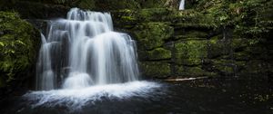 Preview wallpaper waterfall, water, cascade, rock, moss, nature