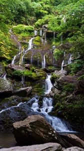 Preview wallpaper waterfall, water, cascade, stones, trees, nature