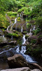 Preview wallpaper waterfall, water, cascade, stones, trees, nature
