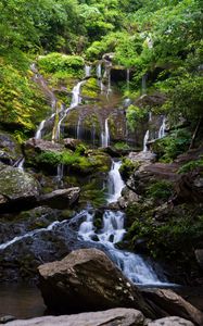 Preview wallpaper waterfall, water, cascade, stones, trees, nature