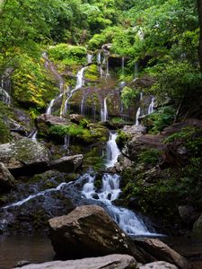 Preview wallpaper waterfall, water, cascade, stones, trees, nature