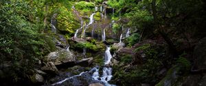 Preview wallpaper waterfall, water, cascade, stones, trees, nature