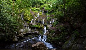 Preview wallpaper waterfall, water, cascade, stones, trees, nature