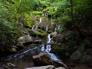 Preview wallpaper waterfall, water, cascade, stones, trees, nature