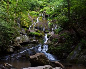 Preview wallpaper waterfall, water, cascade, stones, trees, nature