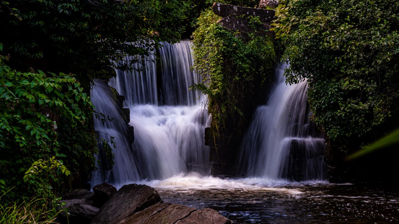 Wallpaper waterfall, water, cascade, trees, nature, landscape