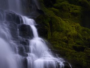 Preview wallpaper waterfall, water, cascade, rock, nature