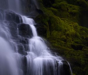 Preview wallpaper waterfall, water, cascade, rock, nature