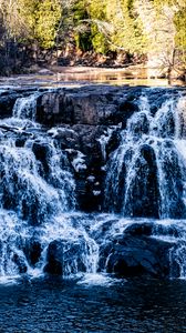 Preview wallpaper waterfall, water, lake, trees, nature