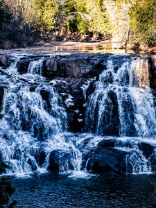 Preview wallpaper waterfall, water, lake, trees, nature