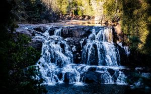 Preview wallpaper waterfall, water, lake, trees, nature