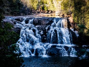 Preview wallpaper waterfall, water, lake, trees, nature