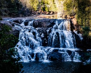 Preview wallpaper waterfall, water, lake, trees, nature