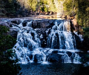 Preview wallpaper waterfall, water, lake, trees, nature