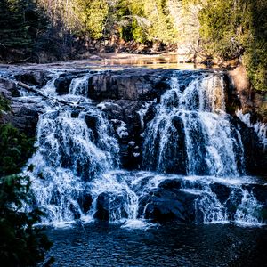 Preview wallpaper waterfall, water, lake, trees, nature