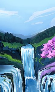 Preview wallpaper waterfall, water, landscape, art