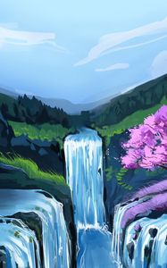 Preview wallpaper waterfall, water, landscape, art
