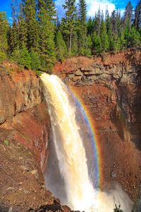 Preview wallpaper waterfall, water, rainbow, rock, nature