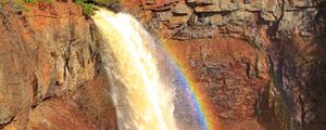 Preview wallpaper waterfall, water, rainbow, rock, nature