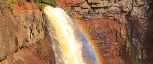 Preview wallpaper waterfall, water, rainbow, rock, nature